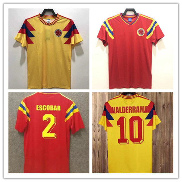 Retro Colombia 1990 2001 2014Home Soccer Jerseys Valderrama Escobar Futbol Camiseta Vintage Football Shirt Classic Kit Tops #2 #19 world cup HOME away