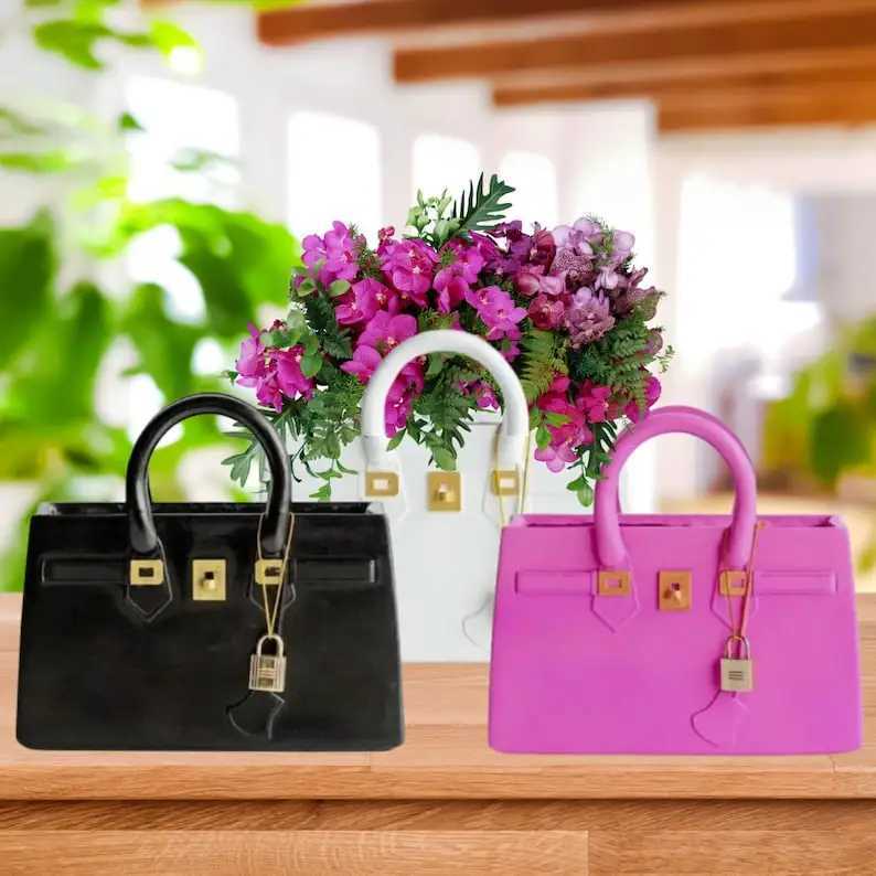 Vases Vases Purse Vase Unique Flower Vase Colorful Handbag Vases Vibrant Flowers Vase Cool Home Decor Gift Purse Container J240515 H250116