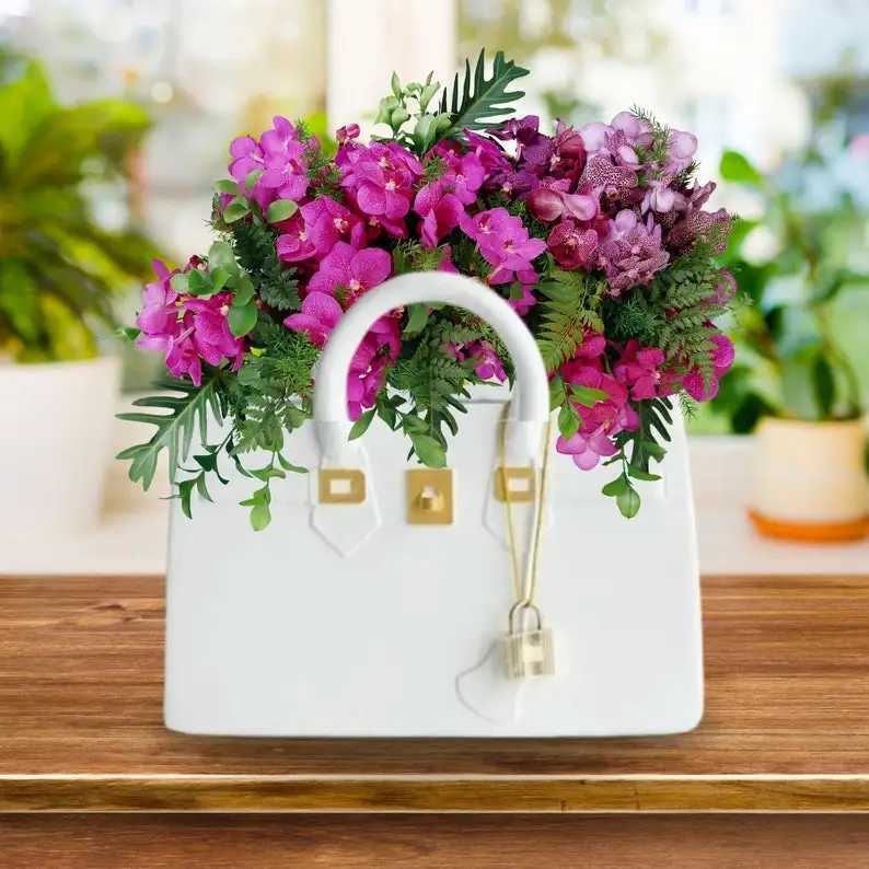 Vases Vases Purse Vase Unique Flower Vase Colorful Handbag Vases Vibrant Flowers Vase Cool Home Decor Gift Purse Container J240515 H250116