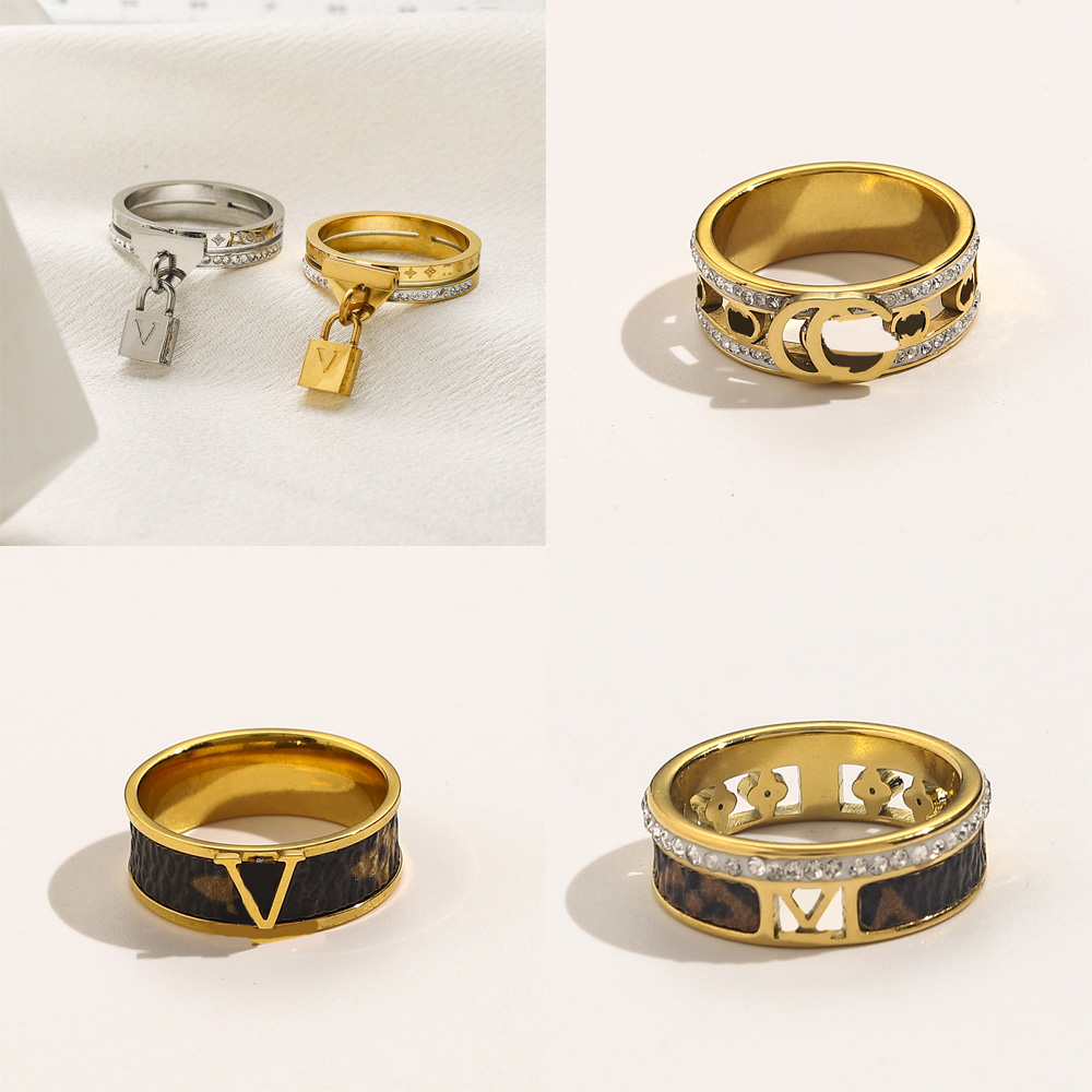 Women Designer Double Letter Designers Rings Retro Style Stainless Steel Ring Wedding Party Gift Jewelry