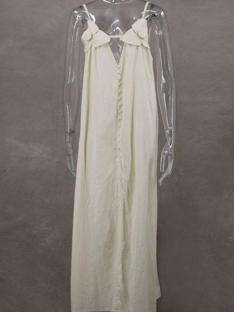 Basic Casual Dresses Apricot Linen Long Dress Women Elegant Spaghetti Strap Casual Loose Holiday Beach Dress Summer Sexy Backless Bohemia Dress 2024 J