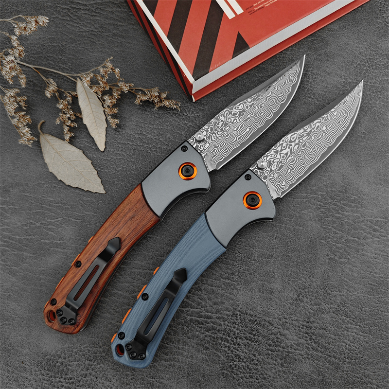 EDC Pocket 15080 Hunt Crooked River Folding Knife Clip Point Damascus Blade G10/Red Wood Handles Outdoor Tacticals Self Defense Hunting Camping Knive  - view 3