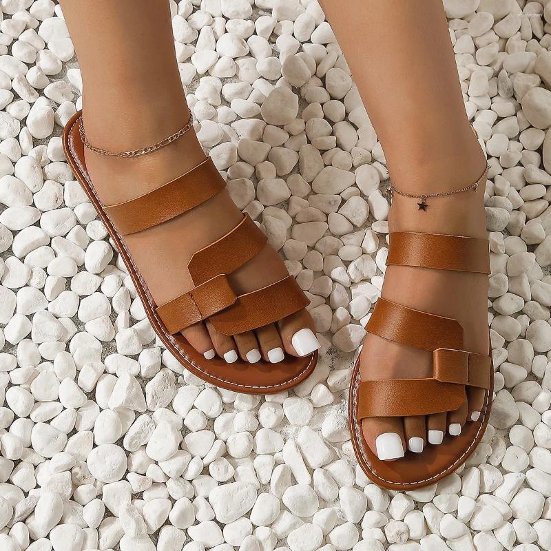 Slippers Women Flat 2024 Leather Style High Heels Sandals Summer Ladies Slides Designer Shoes Zapatos De Mujer