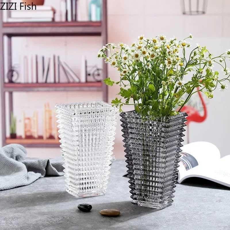 Vases Transparent crystal vase square edges and corners glass vase hydroponic glass vase flower pot layout desktop decoration J240515