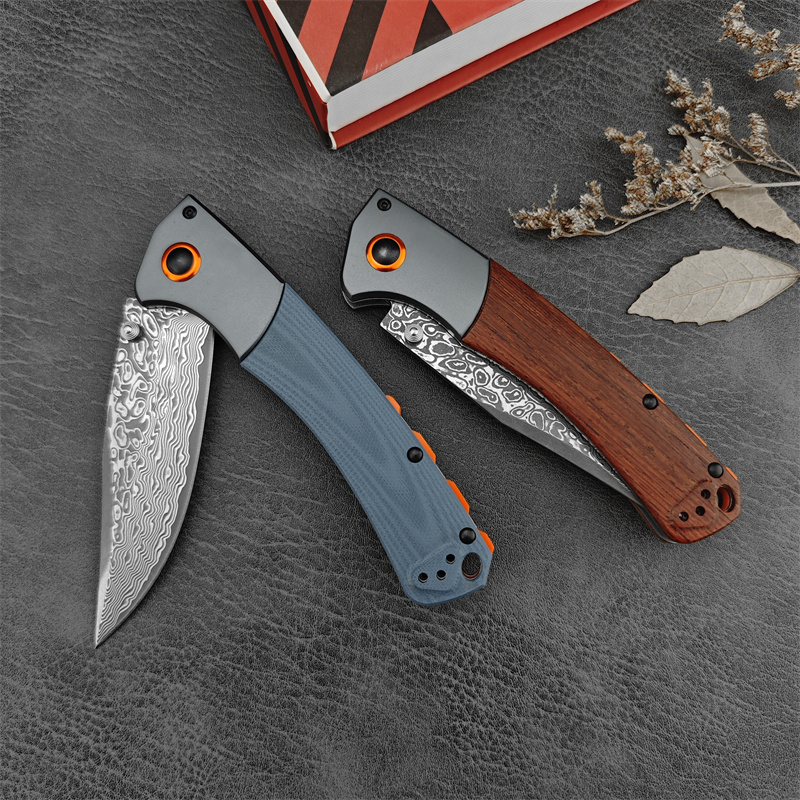 EDC Pocket 15080 Hunt Crooked River Folding Knife Clip Point Damascus Blade G10/Red Wood Handles Outdoor Tacticals Self Defense Hunting Camping Knive  - view 9