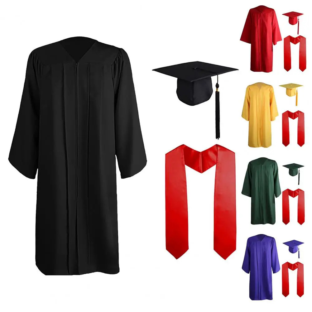 3Pcs/Set Adult Graduation Gown Hat Set Unisex School Uniform Cosplay Bachelor Costume Set Academic Gown Academic Hat Cape Set 240513