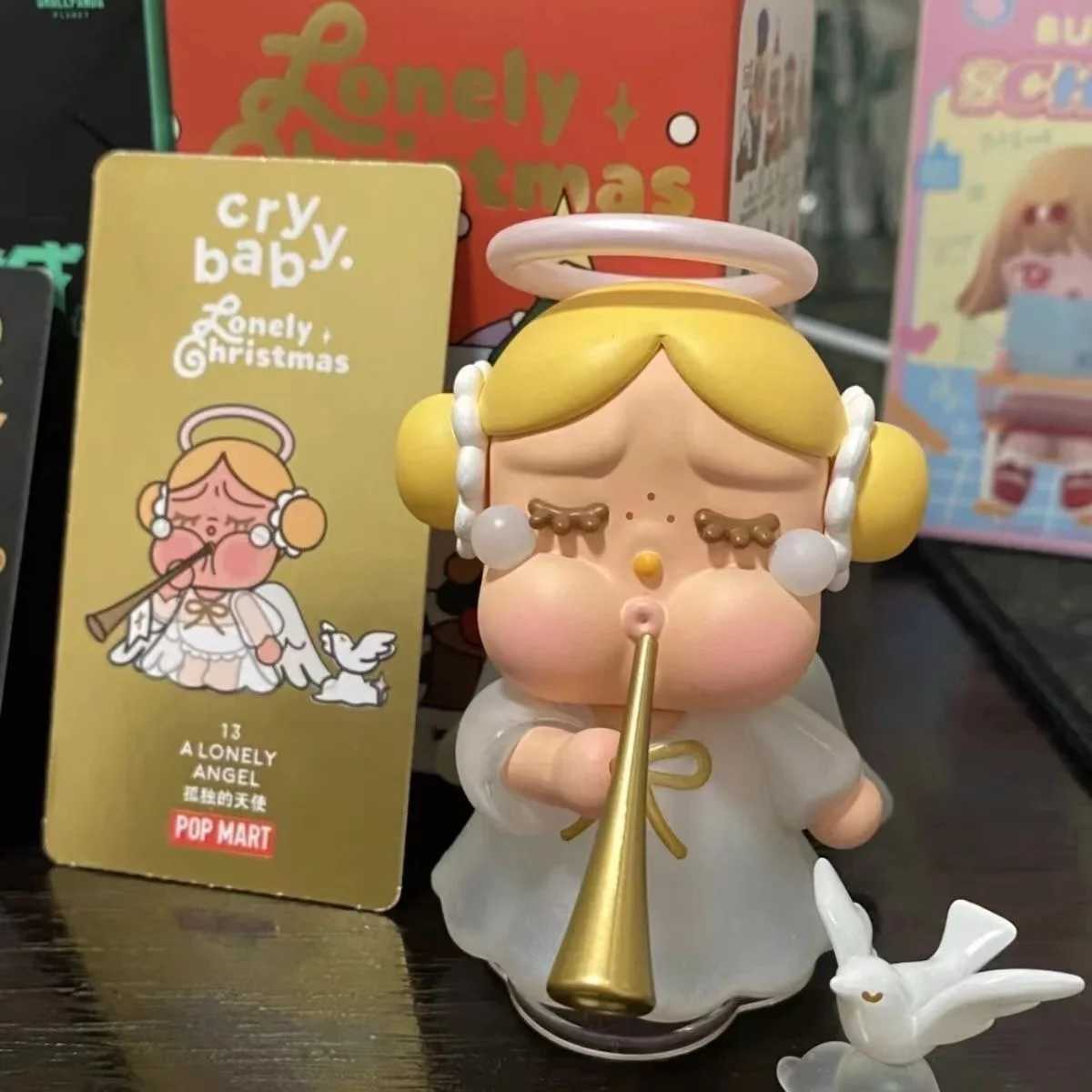 Decorative Objects Figurines Kawaii Christmas Series Lonely Angel Model Statue Cartoon Crybabys Action Figure Collection Doll Desktop Ornament Decor J