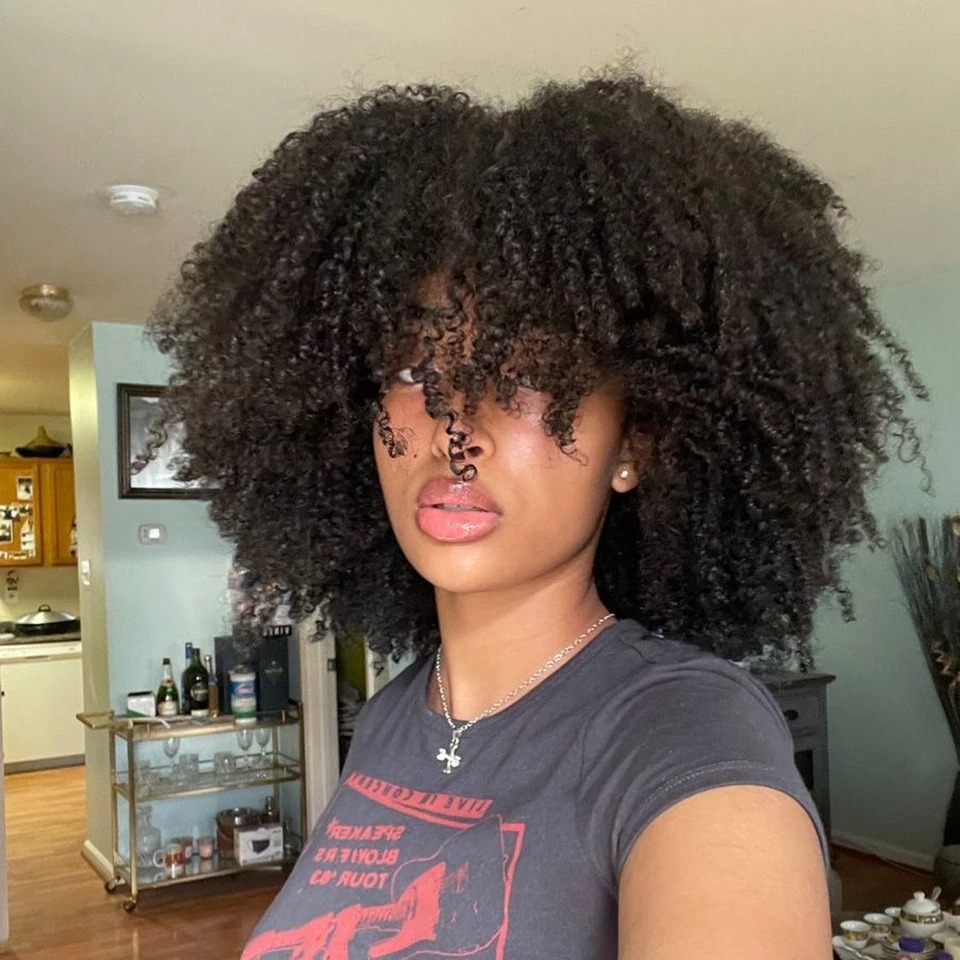 Afro Kinky Human Wigs with Baby Hair Glueless Remy Brazilian Short Curly Bangs Wig Wholesale