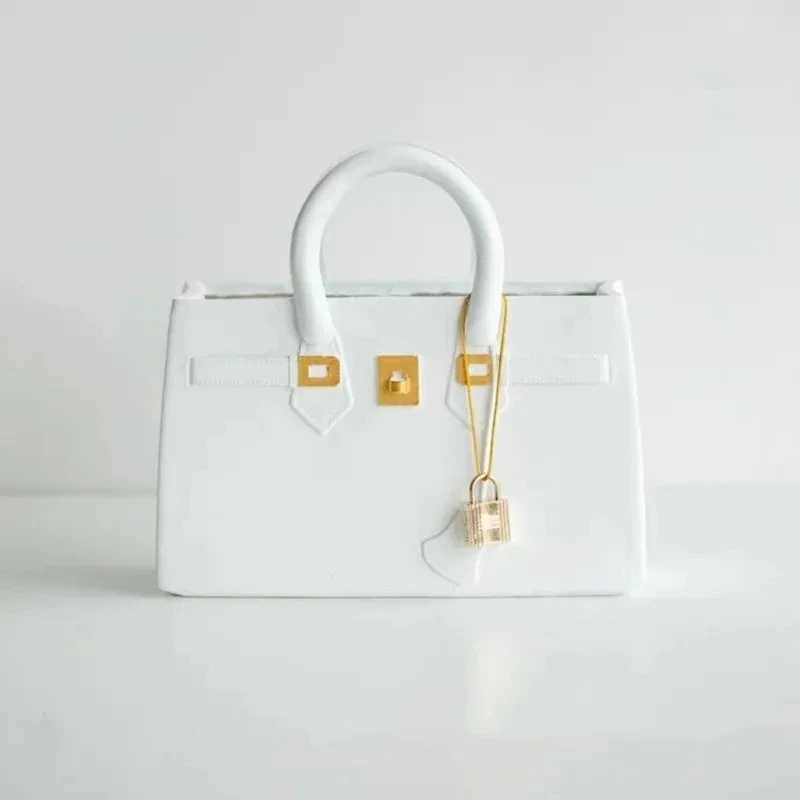 Vases Vases Nordic Flower Vase Resin Handbag Design Vase Flower Arrangement Planter Container Wedding Desk Ornament white Home Decor J240515 H250116