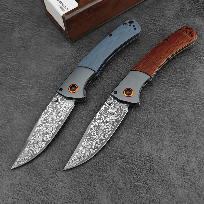 EDC Pocket 15080 Hunt Crooked River Folding Knife Clip Point Damascus Blade G10/Red Wood Handles Outdoor Tacticals Self Defense Hunting Camping Knive 