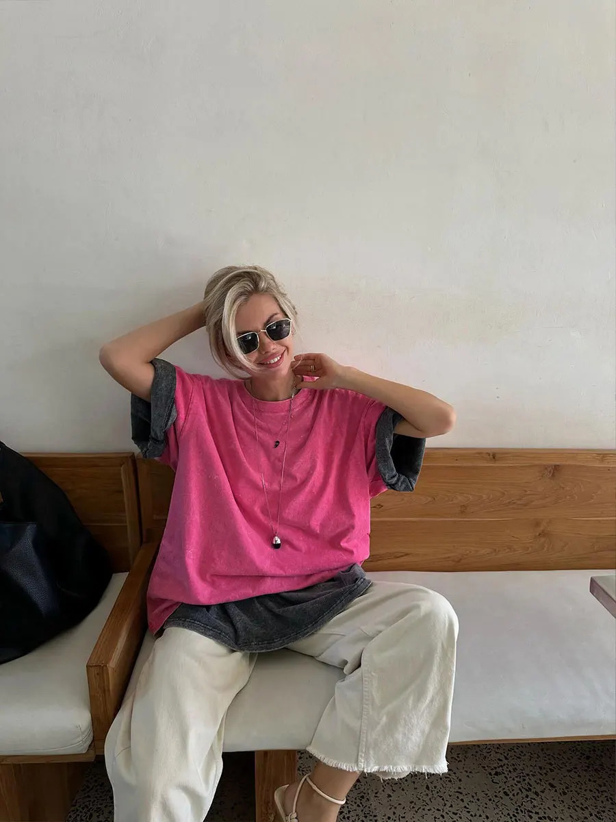 Hirsionsan Y2k 100 Cotton T Shirt Summer Vintage Clothes Washed Tees Casual Short Sleeve Basic Female Tops 240507