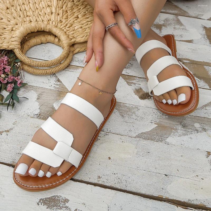 Slippers Women Flat 2024 Leather Style High Heels Sandals Summer Ladies Slides Designer Shoes Zapatos De Mujer