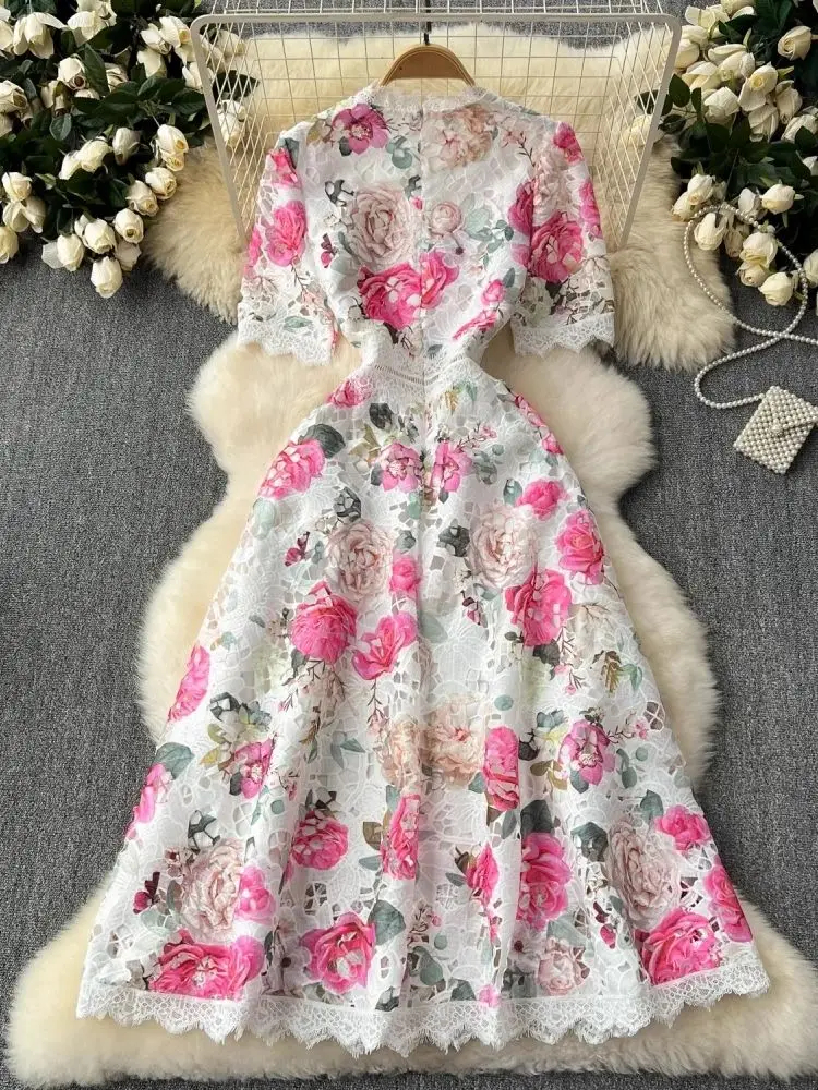 Dresses Summer Holiday Beach Sexy Hollow Out Embroidery Dress Women's Spaghetti Strap Single Breasted Ruffles Backless Long Vestidos