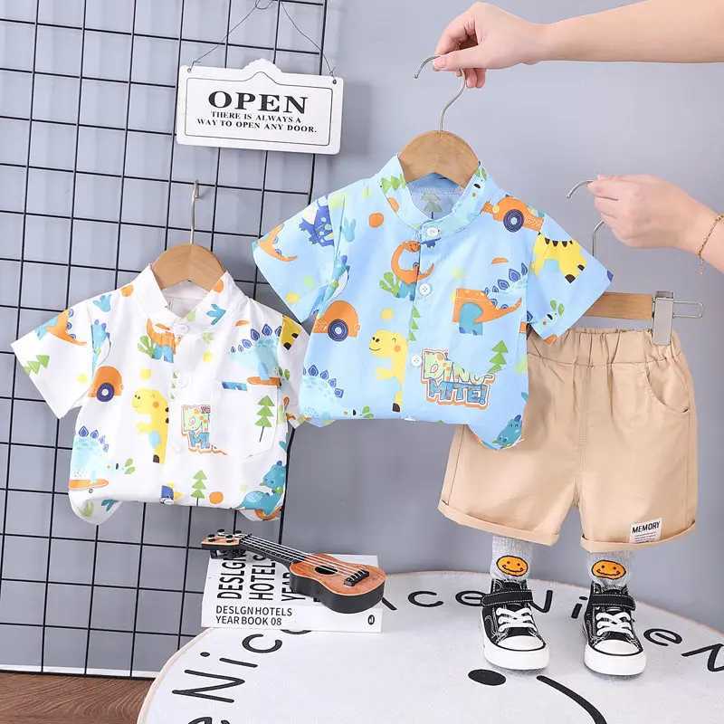 Clothing Sets Children Cotton Summer Clothes Baby Boy Cartoon Printe Dinosaur T Shirts Shorts 2Pcs/Set Infant Kids Fashion Toddler Tracksuits H241214
