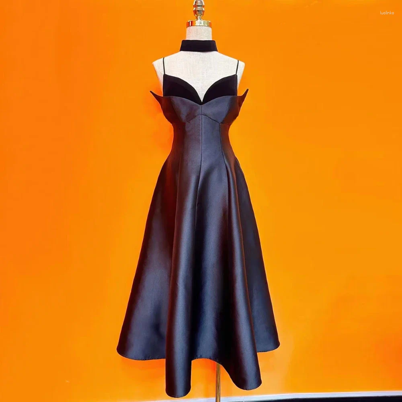Casual Dresses 2024 Summer Womens A-line Sexy Thin Shoulder Strap V-neck Open Back Midi Dress Elegant Celebrity Party