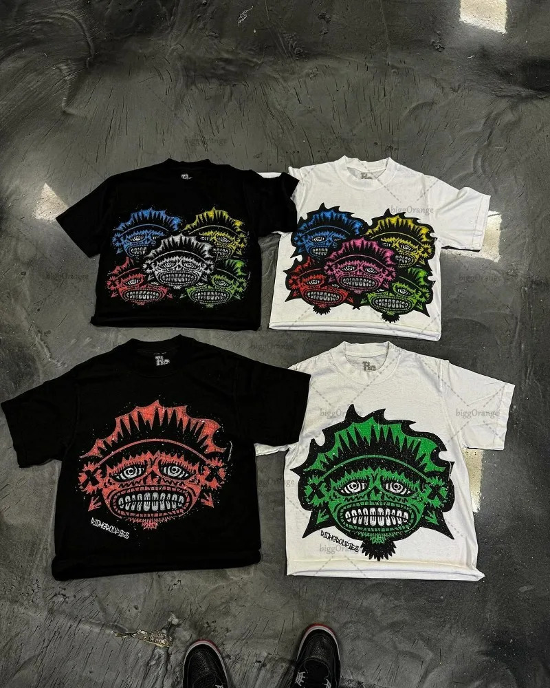 European and American Street Clothing Letter Portrait Printed Tshirt Men Y2k Harajuku Fashion Oversized Shortsleeved Women 240518