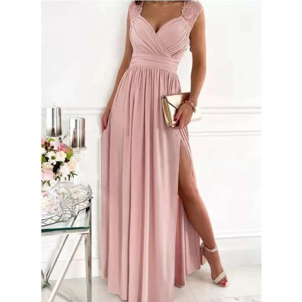 2024 Sleeveless Lace Open Back Bottom Split Women's Dress F52044