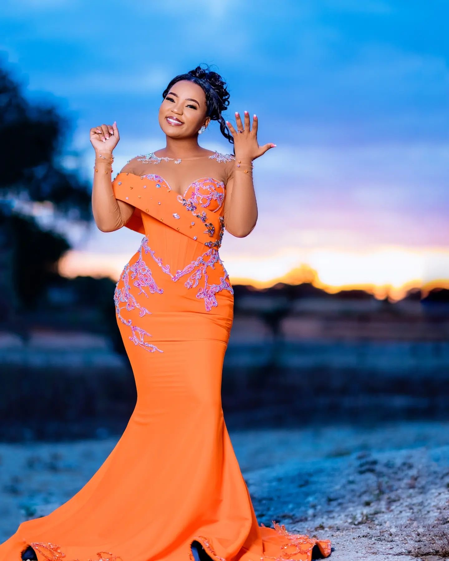 2024 Aso Ebi Orange Mermaid Prom Dresses Lace Beaded Crystals Evening Formal Party Second Reception Birthday Engagement Thanksgiving Dress Gowns ZJW05