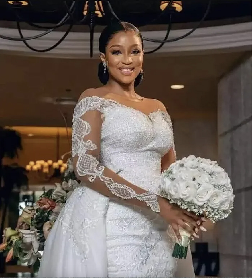 Elegant Long Sleeves Lace Mermaid Wedding dresses 2024 Sheer Mesh Top Tulle Applique Beaded bridal gowns vestidos de noiva With Detachable Skirt