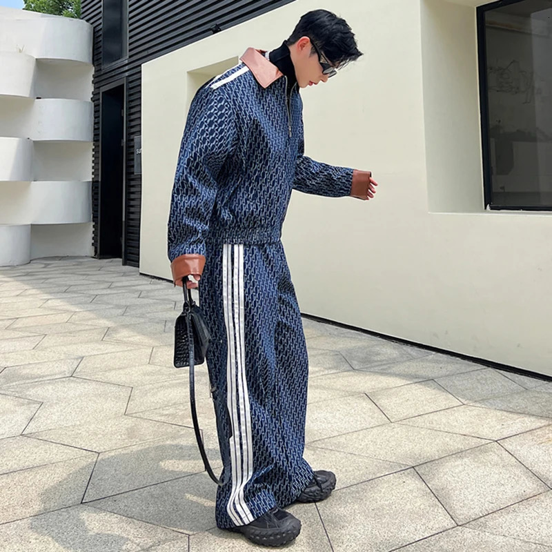 LUZHEN Spring Mens Two Piece Printing Denim Jackets Sets Korean Style Loose Straight Jeans Classic Street Short Coat 94e1e5 240507
