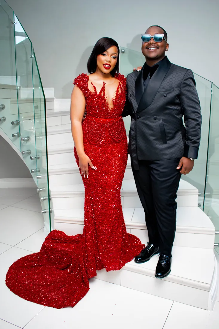 African ESO EBI Red Prom Dresses Mermaid Sheer Neck Sequined Lace Beads Formal Evening Dress Women Birthday Ocn Gowns 6660311