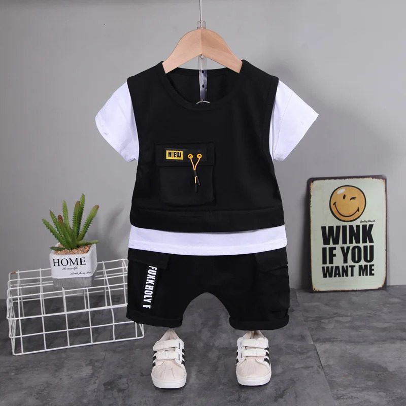 Baby Suits Outfits Set Summer Fashion O-neck Gentleman T-shirts Tops and Shorts Two Piece Boys Infant Clothing Kids Tracksuits 240510
