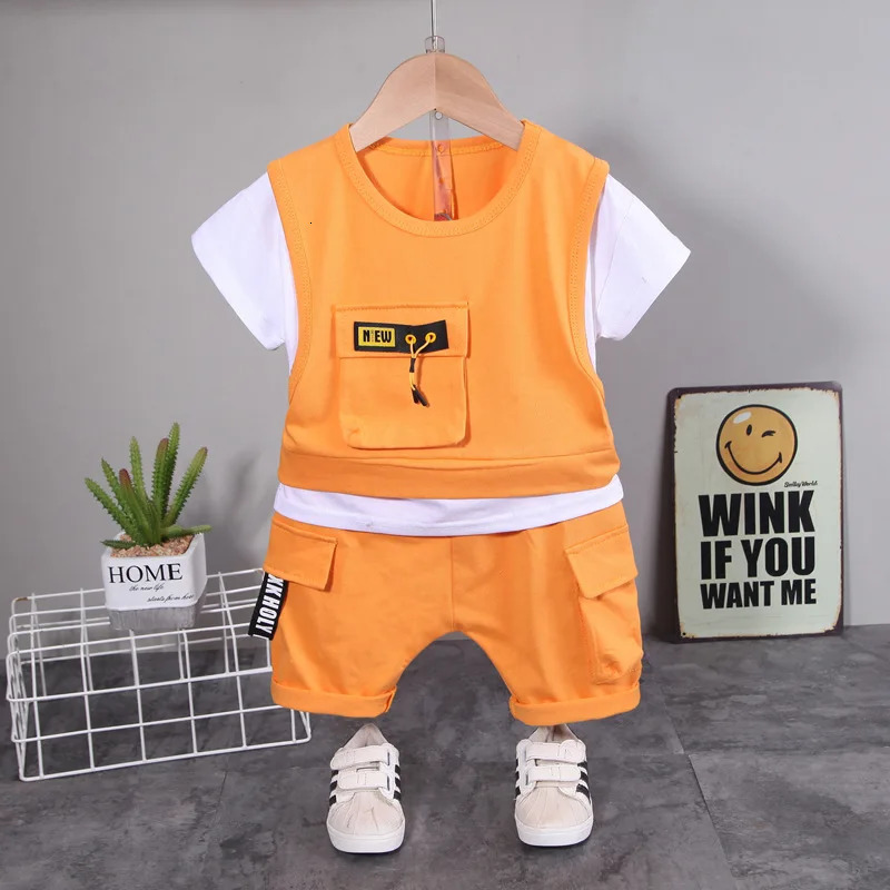 Baby Suits Outfits Set Summer Fashion O-neck Gentleman T-shirts Tops and Shorts Two Piece Boys Infant Clothing Kids Tracksuits 240510