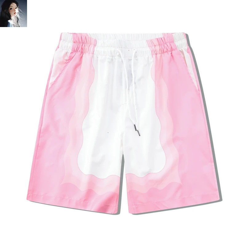 Pink White Color Match Flower Print Shorts Shirts Set High Quality Men Women Thin Fabric Hawaii Beach Holiday Surf Suit Summer 240518