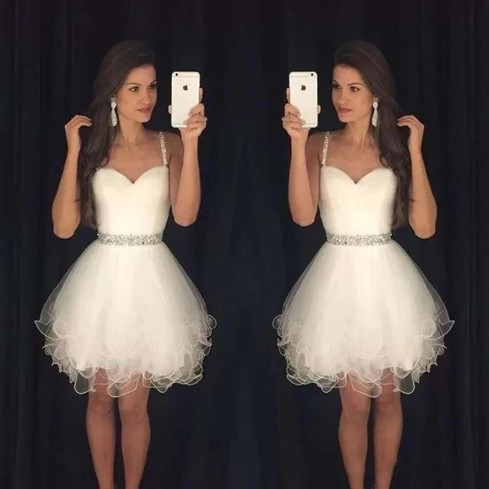 Beading Spaghetti Straps Homecoming Ruffl Tulle Tail Graduation Formal Party Dresses 0518