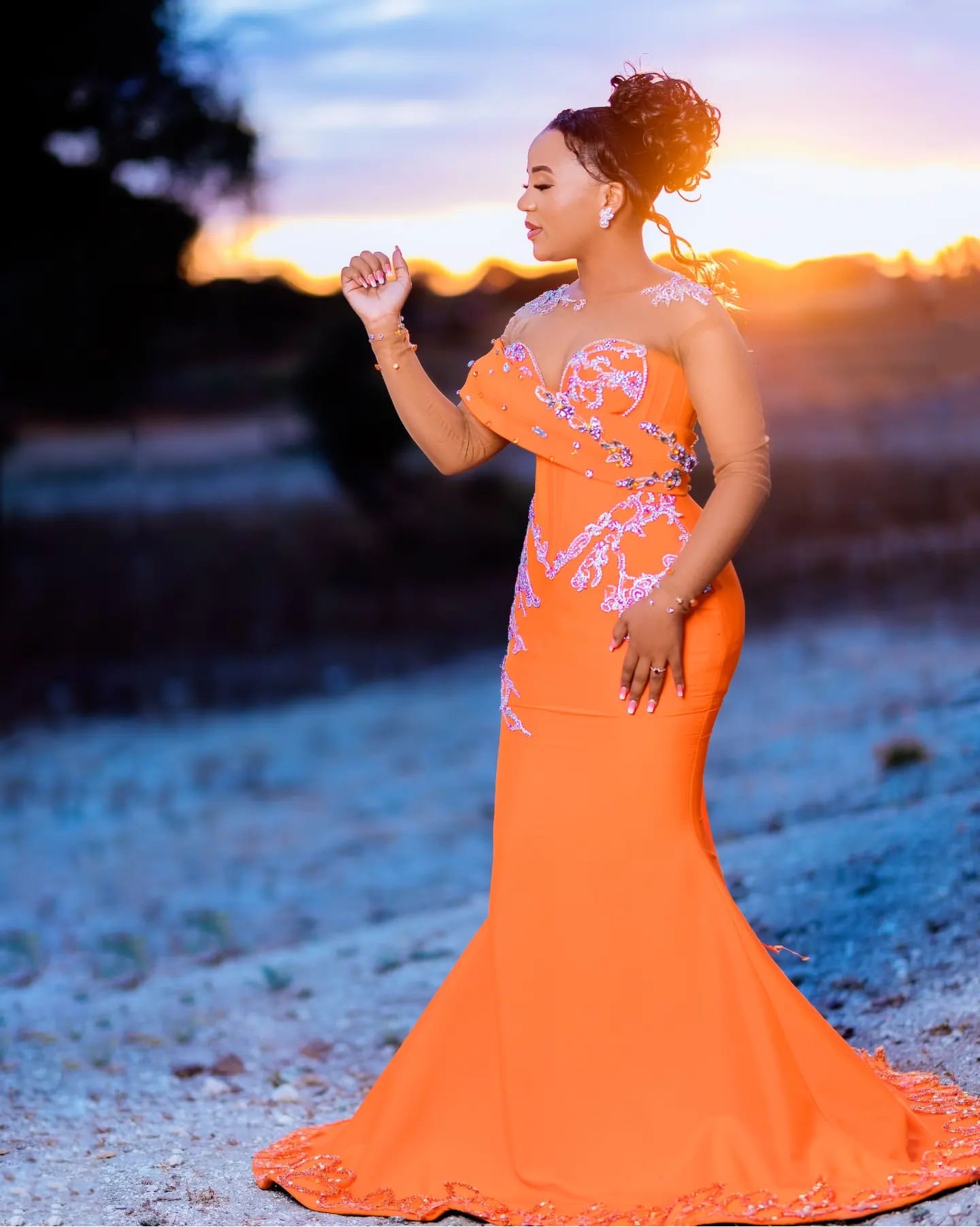 2024 Aso Ebi Orange Mermaid Prom Dresses Lace Beaded Crystals Evening Formal Party Second Reception Birthday Engagement Thanksgiving Dress Gowns ZJW05