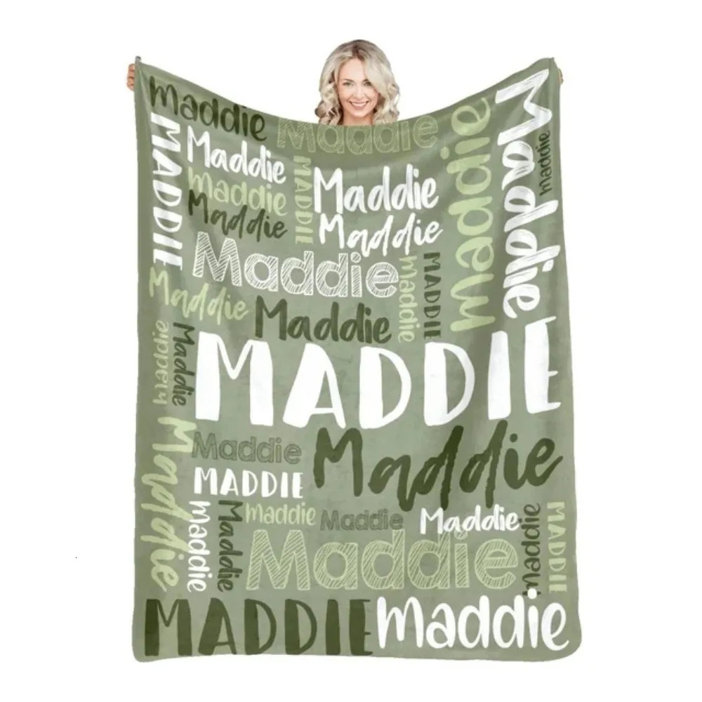 30 Colors Personalized Name Flannel Blanket For Girls Boys Letter Monochrome Customized Baby Adult Name Blanket Birthday Gift 240510