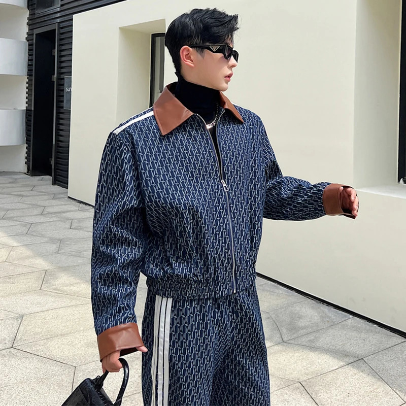 LUZHEN Spring Mens Two Piece Printing Denim Jackets Sets Korean Style Loose Straight Jeans Classic Street Short Coat 94e1e5 240507