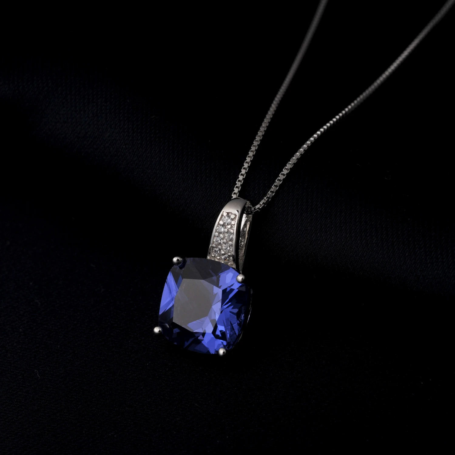 Potiy 473ct Cushion Created Sapphire Nano Emerald Tanzanite Pendant Necklace No Chain 925 Sterling Silver for Women valentines 240511