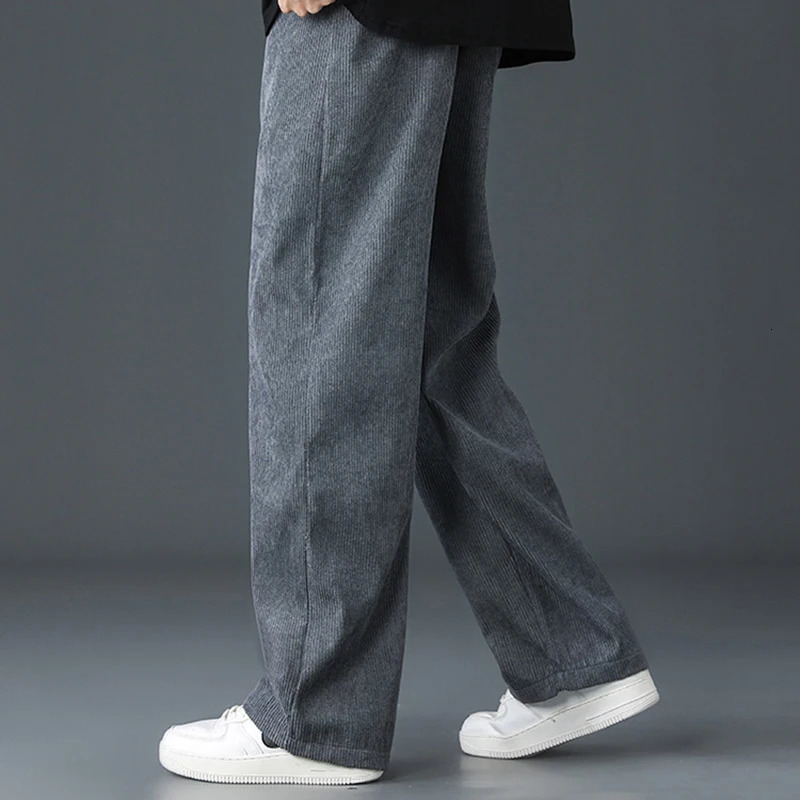 Spring Autumn Corduroy Sweatpants For Men Soft Loose Straight Tube Pants Elastic Waist Wide Leg Sports Running Trousers 240510