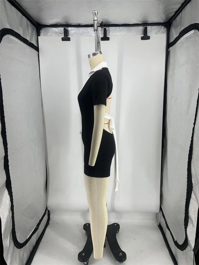 Sexy Backless Romper for Women Short Playsuit Clubwear Party Skinny Outfits Turndown Collar Black Jumpsuit Shorts 240509