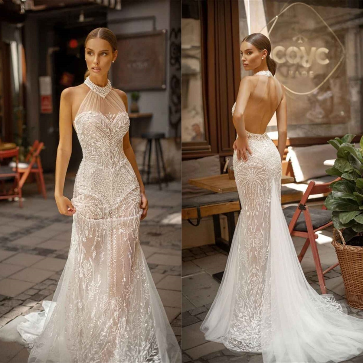 Classic Mermaid Wedding Dresses Illusion Lace Tulle Bridal Gowns Sequins Backless Custom Made Sleeveless Vestido de novia Plus Size