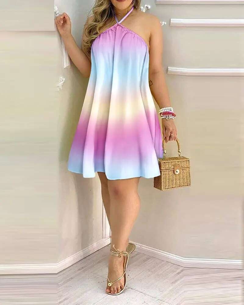 2024 Summer Off Shoulder Neck Lace Up Loose Women's Dress Women F52024