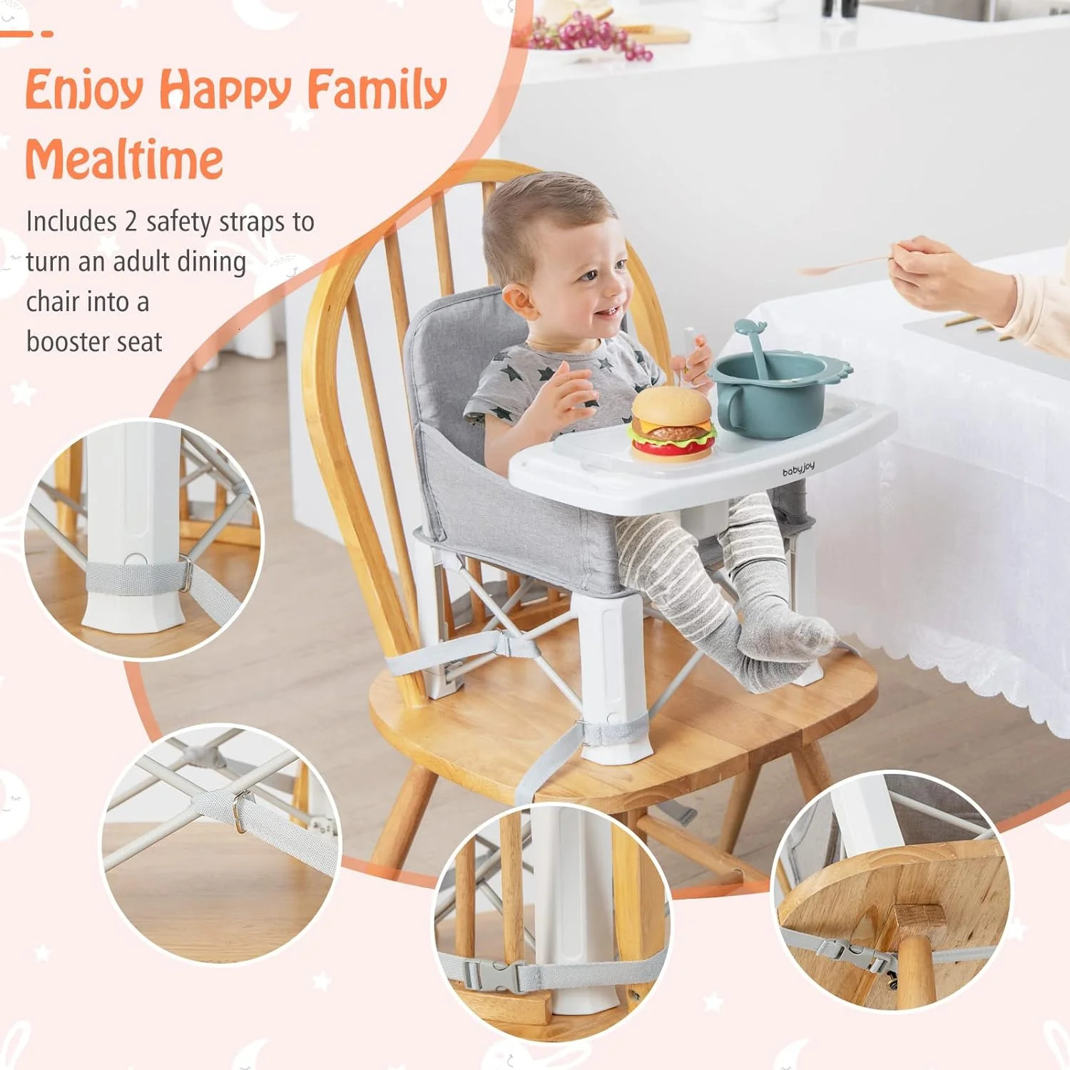 Baby Travel Booster Seat Foldable Camping Chair Compact Portable Kids Seat with Removable Dining Tray for Kids Camping Beach 240520