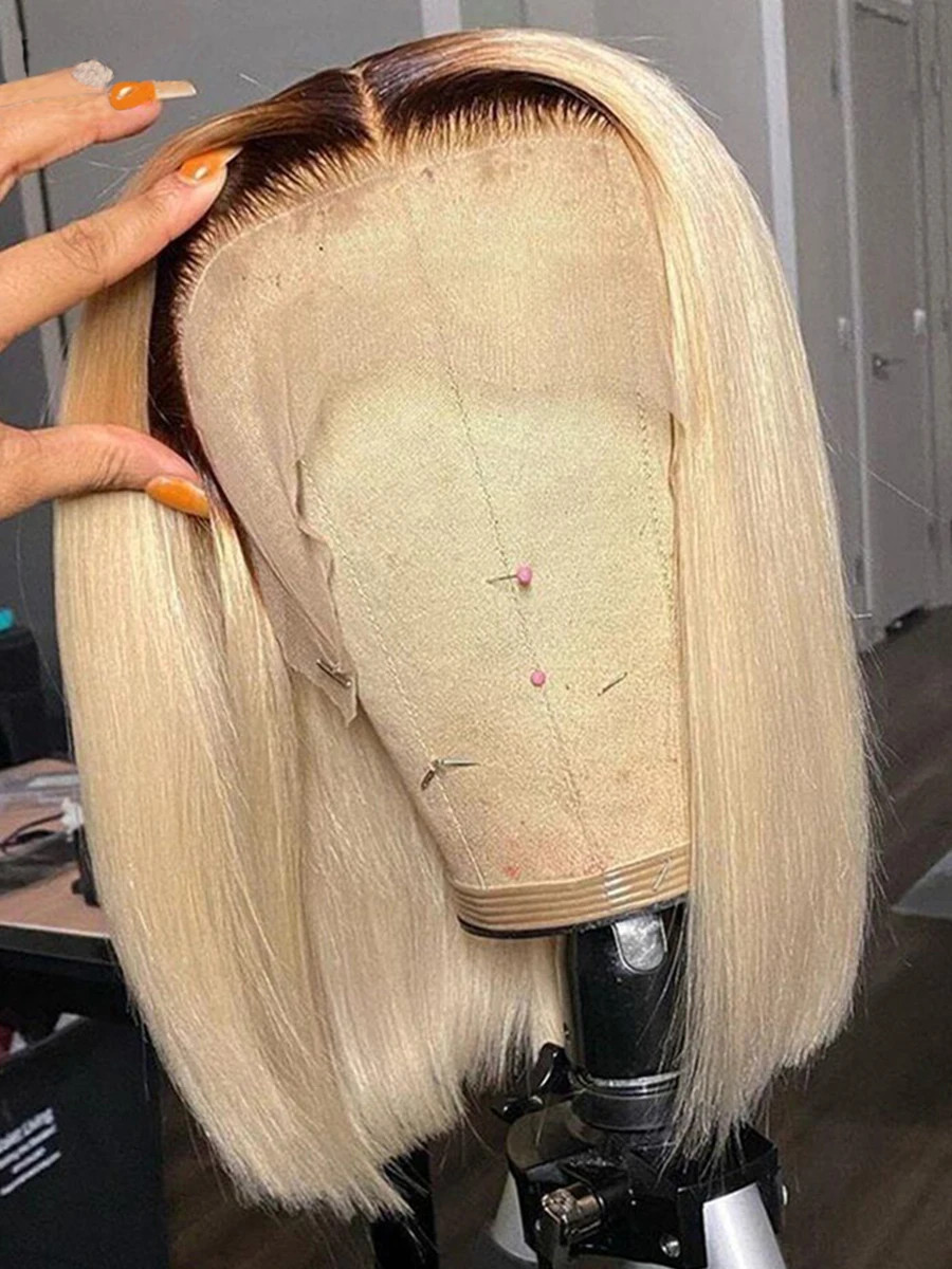 13x4 Short Bob Wig 4/613 Color Wig For Black Women Brazilian Pre Plucked With Baby Hair Body Wave