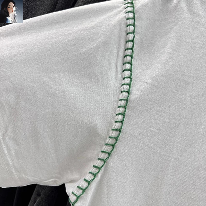 Green Reversed Stitching White Casual Round Neck T-Shirt Men Women High Quality Heavy Fabric Short Sleeve T Shirt Oversize Tops 240518