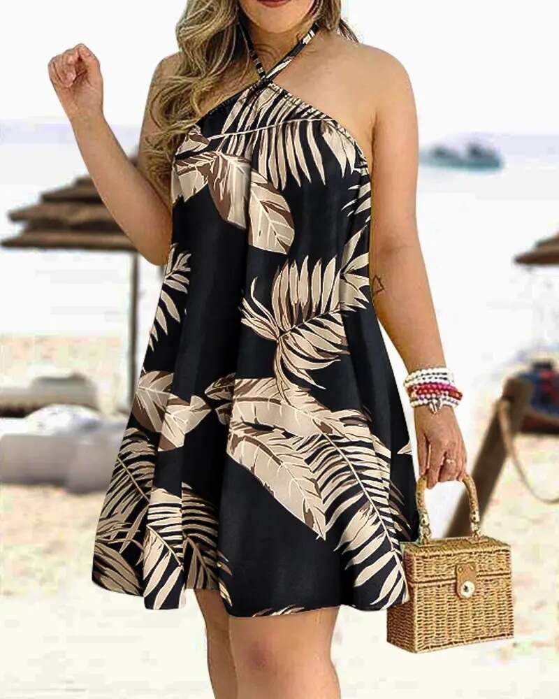 2024 Summer Off Shoulder Neck Lace Up Loose Women's Dress Women F52024
