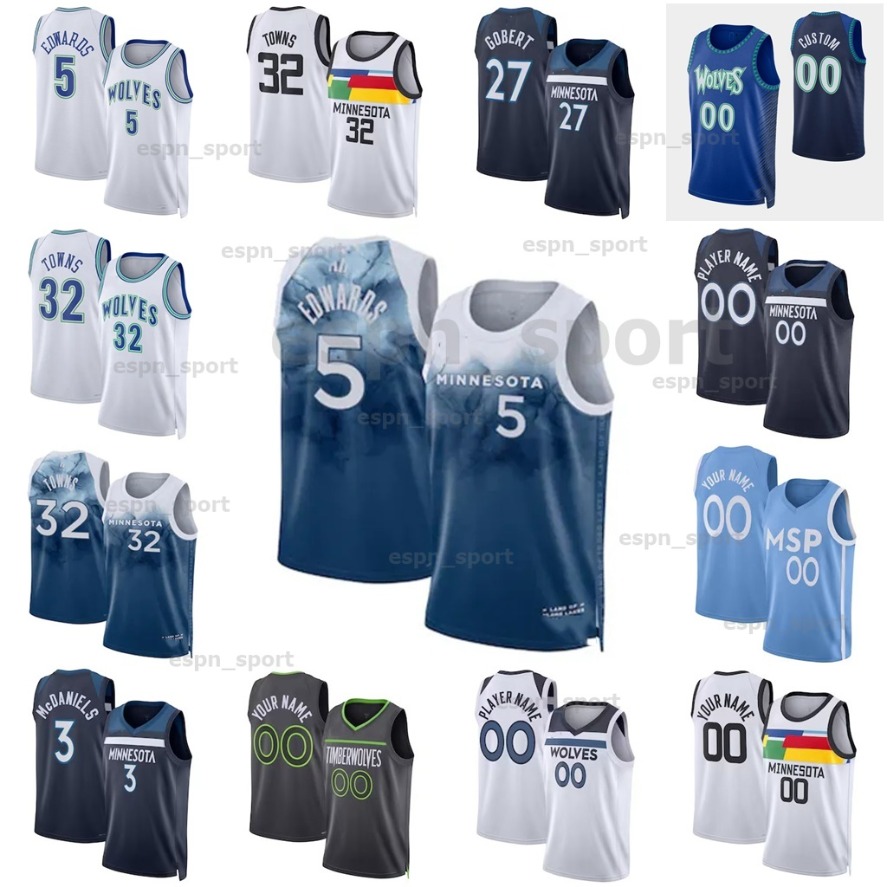 5 Anthony Edwards Rudy Gobert Karl-Anthony Towns Basketball Jersey 11 Naz Reid Timberwolve DAngelo Russell Wendell Moore Jr. Jaden McDaniels 2024 City Mike Conley