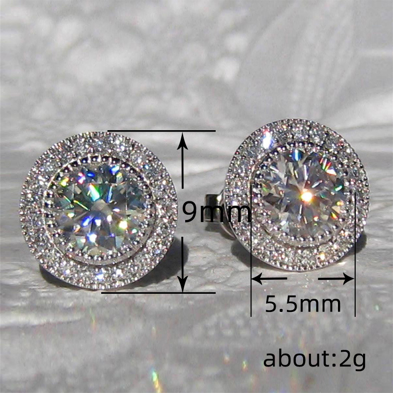 Round Cubic Zirconia Stud Earrings Charm CZ Silver Gold Designer Jewelry for Woman Square Leaf Drop Heart Dangle Earrings Cuff Gift Fashion Luxury Jew