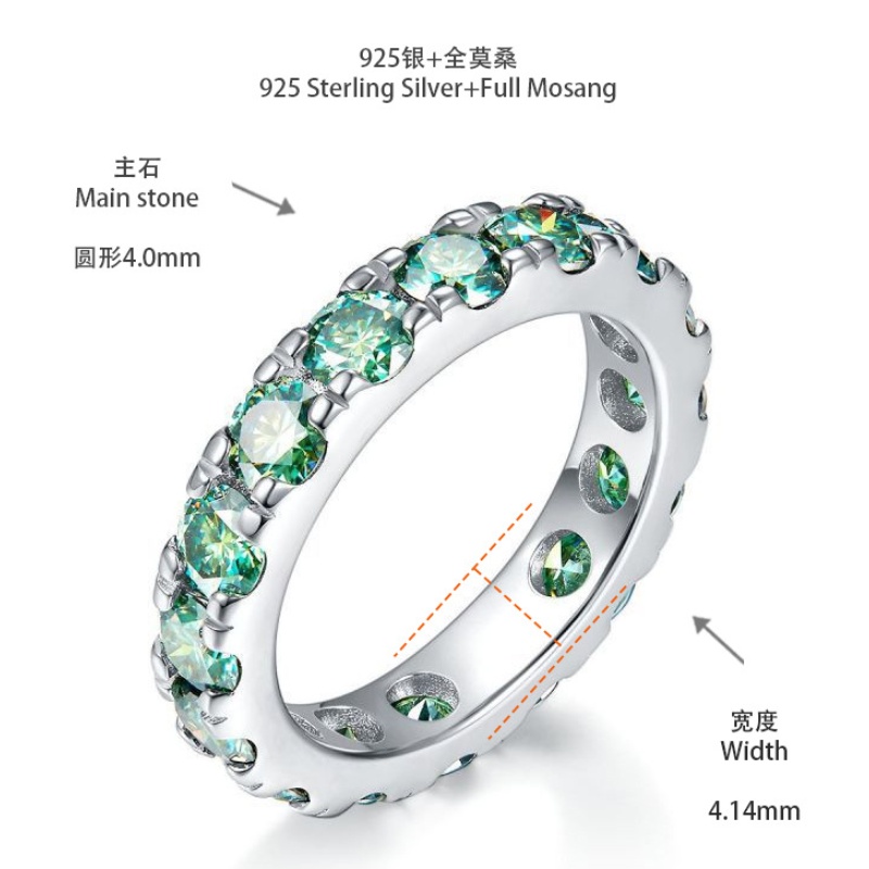 Men Women Rings Sterling Sier Dia Passed Test 4mm Blue Green Moissanite Ring for Party Wedding Nice Gift