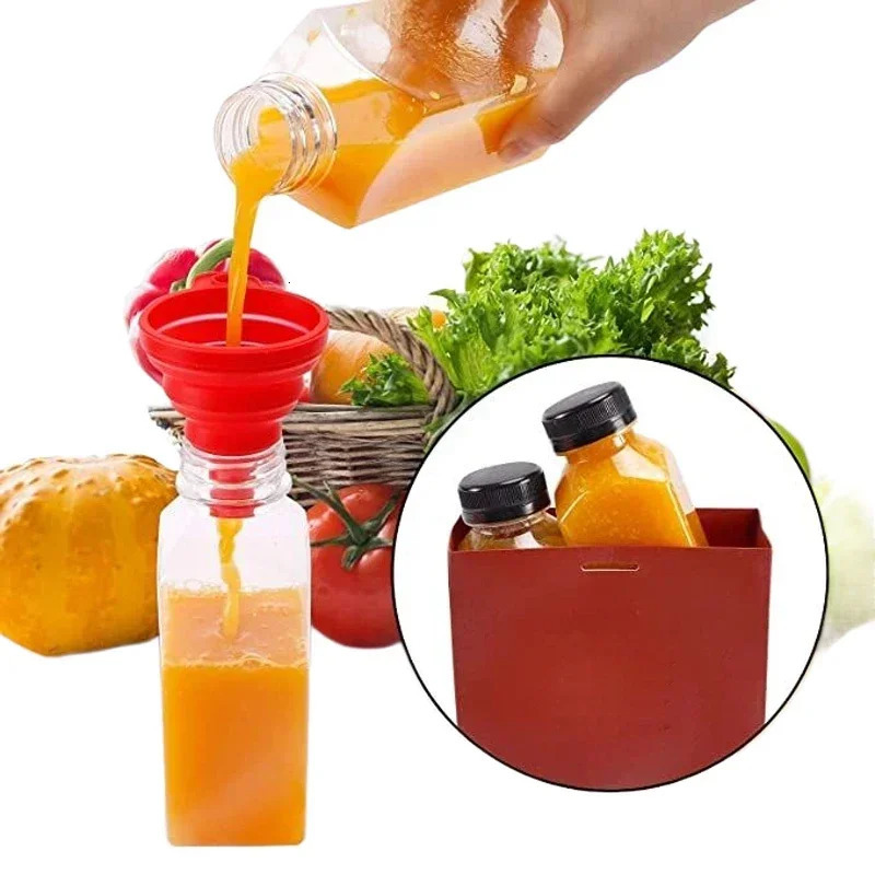 10pcs 60ML500ML Clear Empty Plastic Juice Bottles with Caps Reusable Water Bottle Juicing Smoothie Containers W Funnel 240520