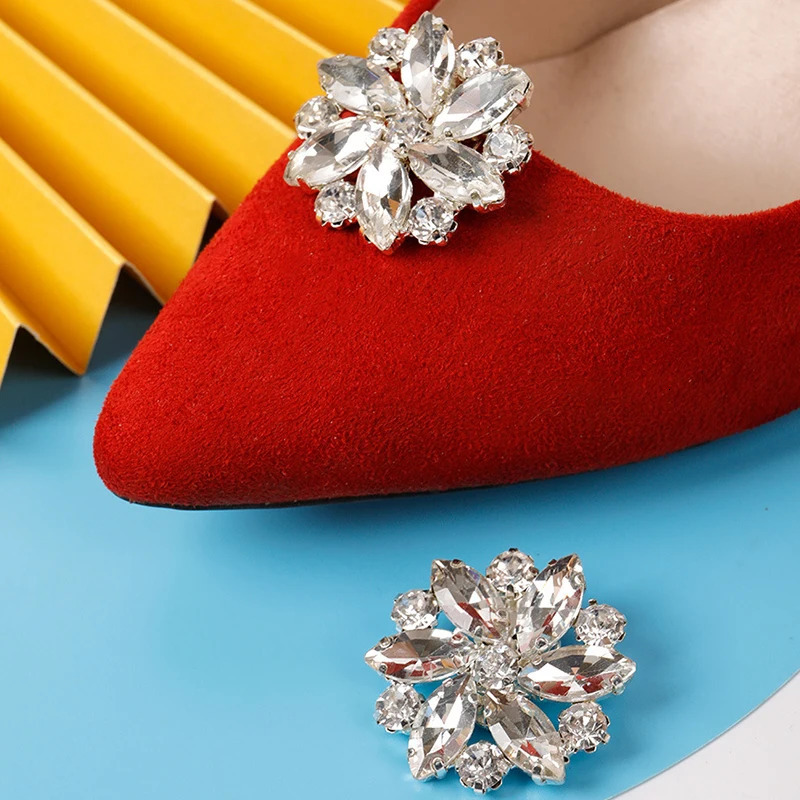 Women High Heel Rhinestone Wedding Shiny Clips Square Clamp Shoe Decorations Clip Charm Buckle 240520
