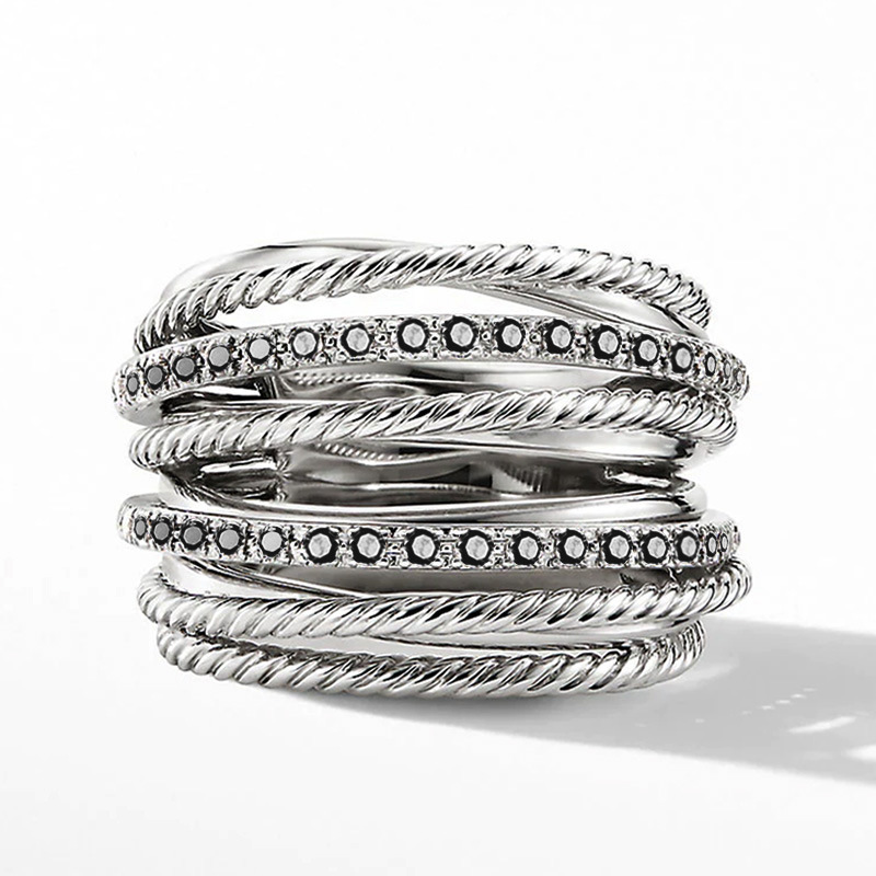 Cubic Zircon Multi Layer Wrap Stacking Rings Designer Jewelry Silver Gold CZ Gemstone Iced Out Finger Tail Ring Band for Woman Engagement Wed Gift Fas