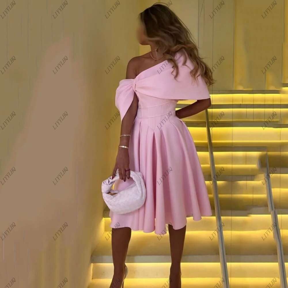 Pink Off Shoulder Mid Length Homecoming Short Evening Party Gowns Prom Drs Vtidos Largos Fita De Noche 0518