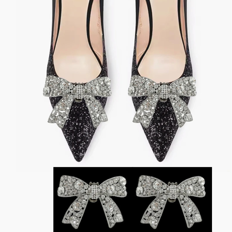2Pcs Butterfly shaped Rhinestone Shoe Buckles For High Heels Decoration Detachable Metal Crystal DIY Accessories 240520
