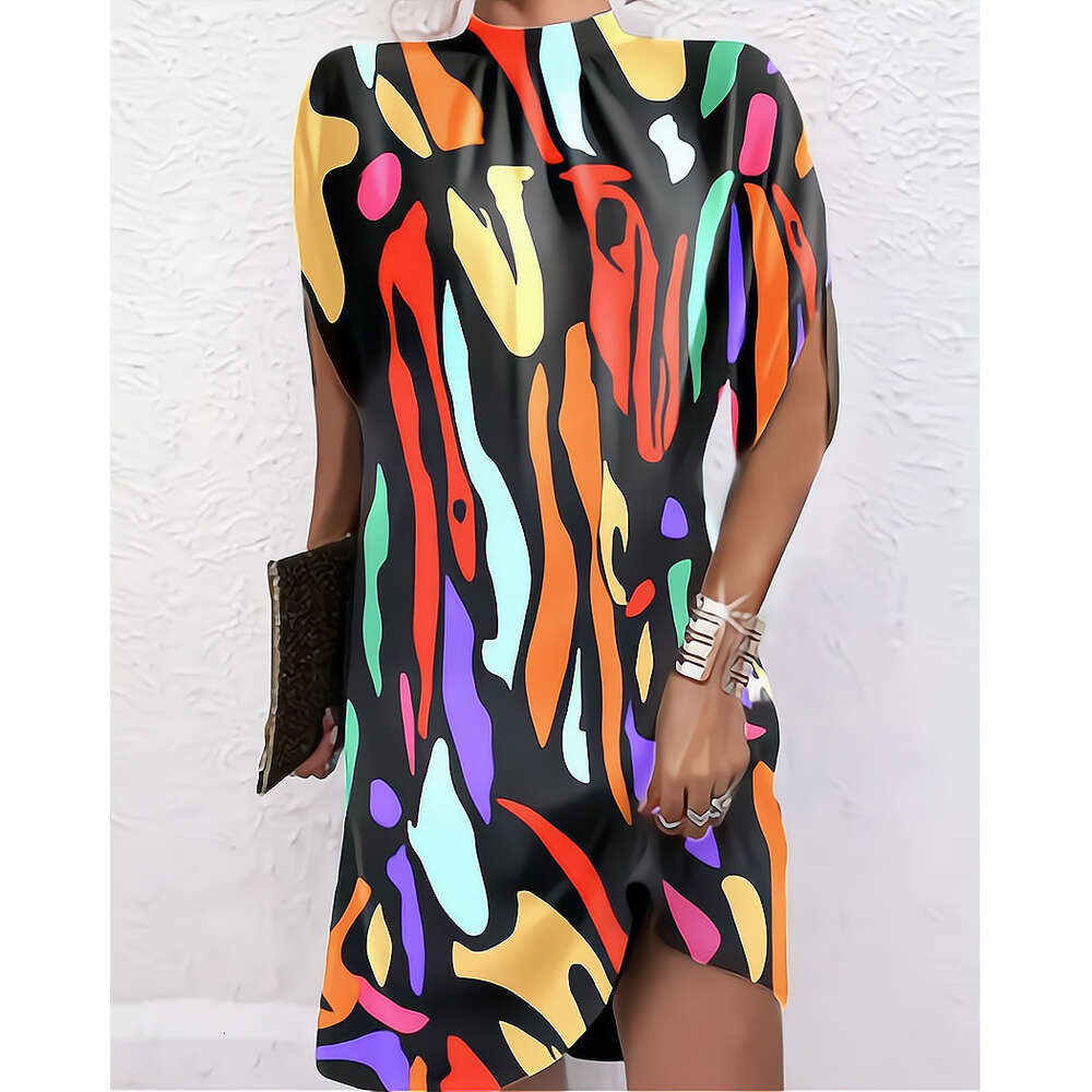 2024 New Women's Fashion Loose Bat Sleeve Round Neck Dress F52028
